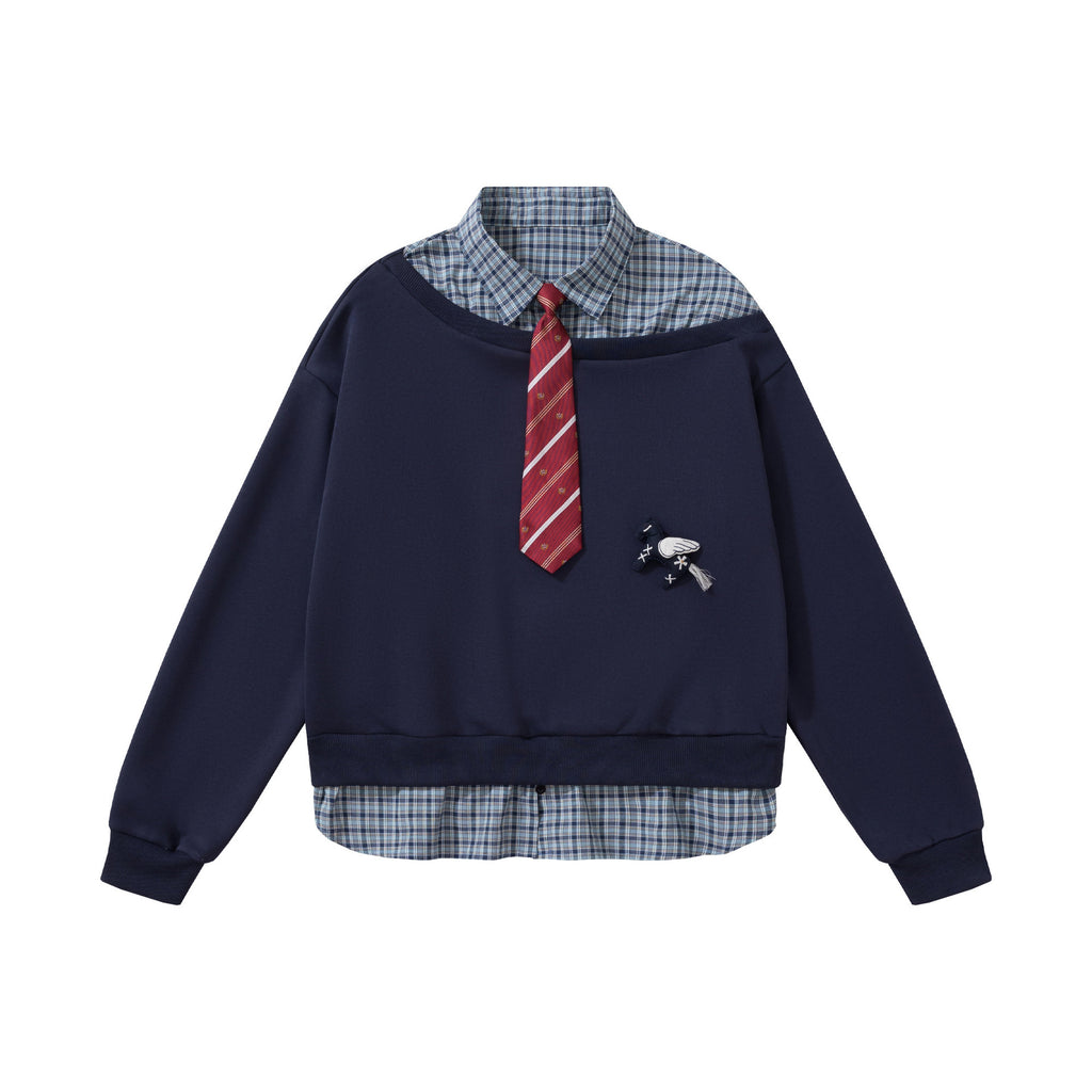 Retro puppy embroidery fake two hoodies for women