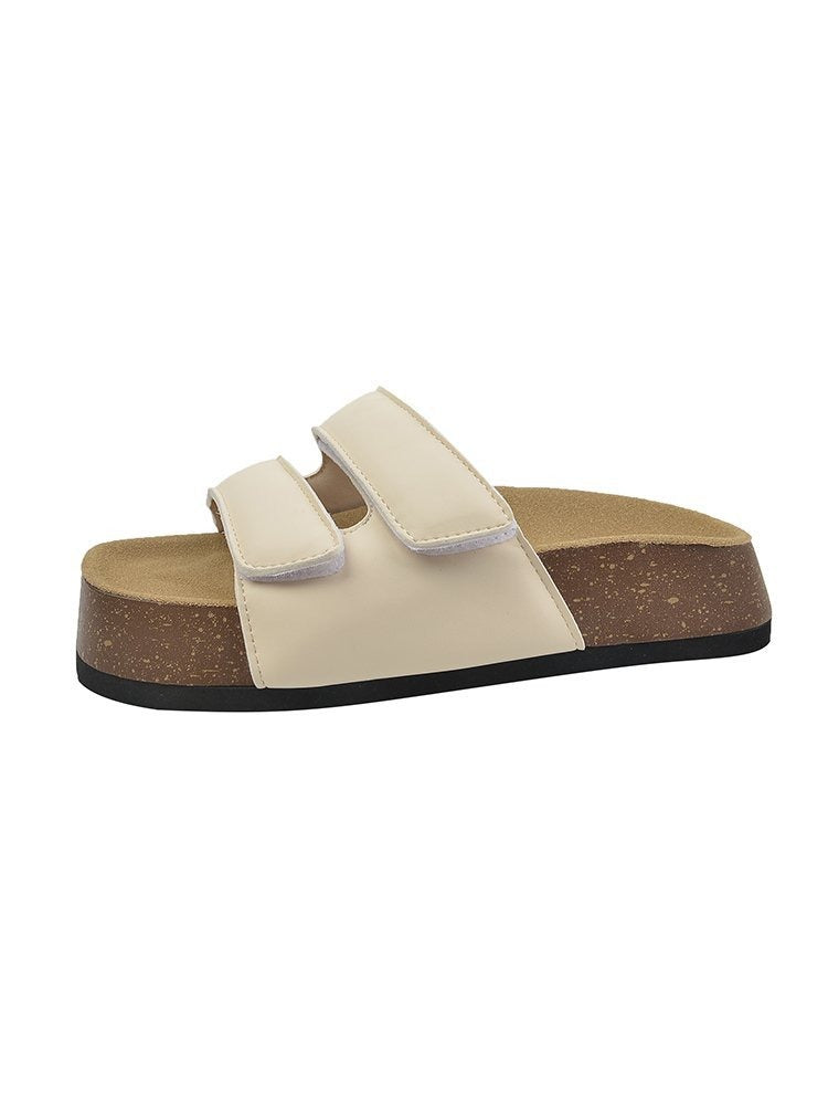 Thick Soled Retro One Line Slippers for Women's New Summer Outerwear Flat Bottomed Comfortable Slippers
