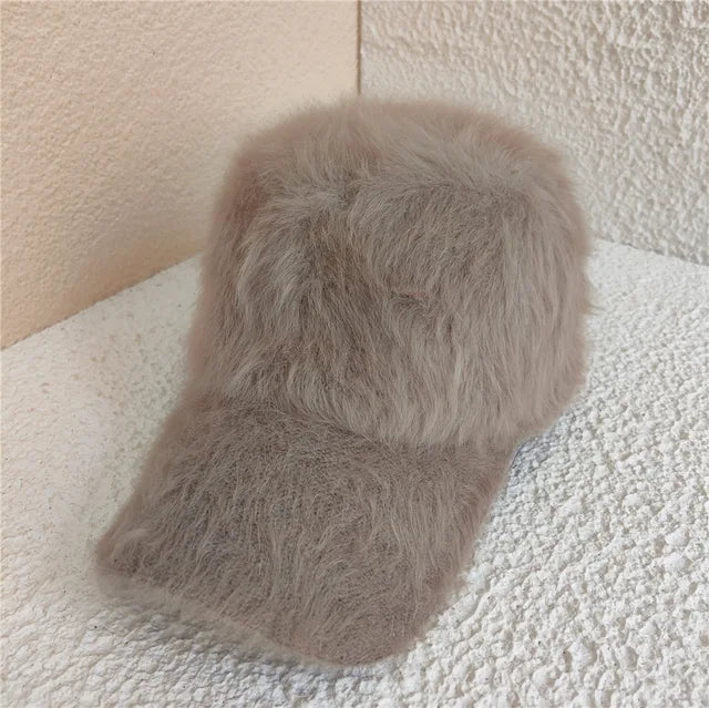 Winter soft imitation fur baseball cap women  Solid color warm baseball caps for women outdoor Casual