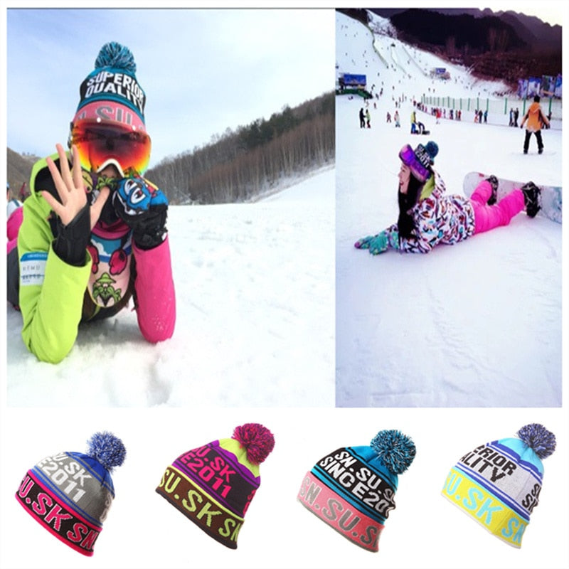 NEW Skiing Hats for Christmas Women Warm Winter Knitting Skating Skull Cap Hat Beanies Turtleneck Caps Ski Cap Snowboard Hat