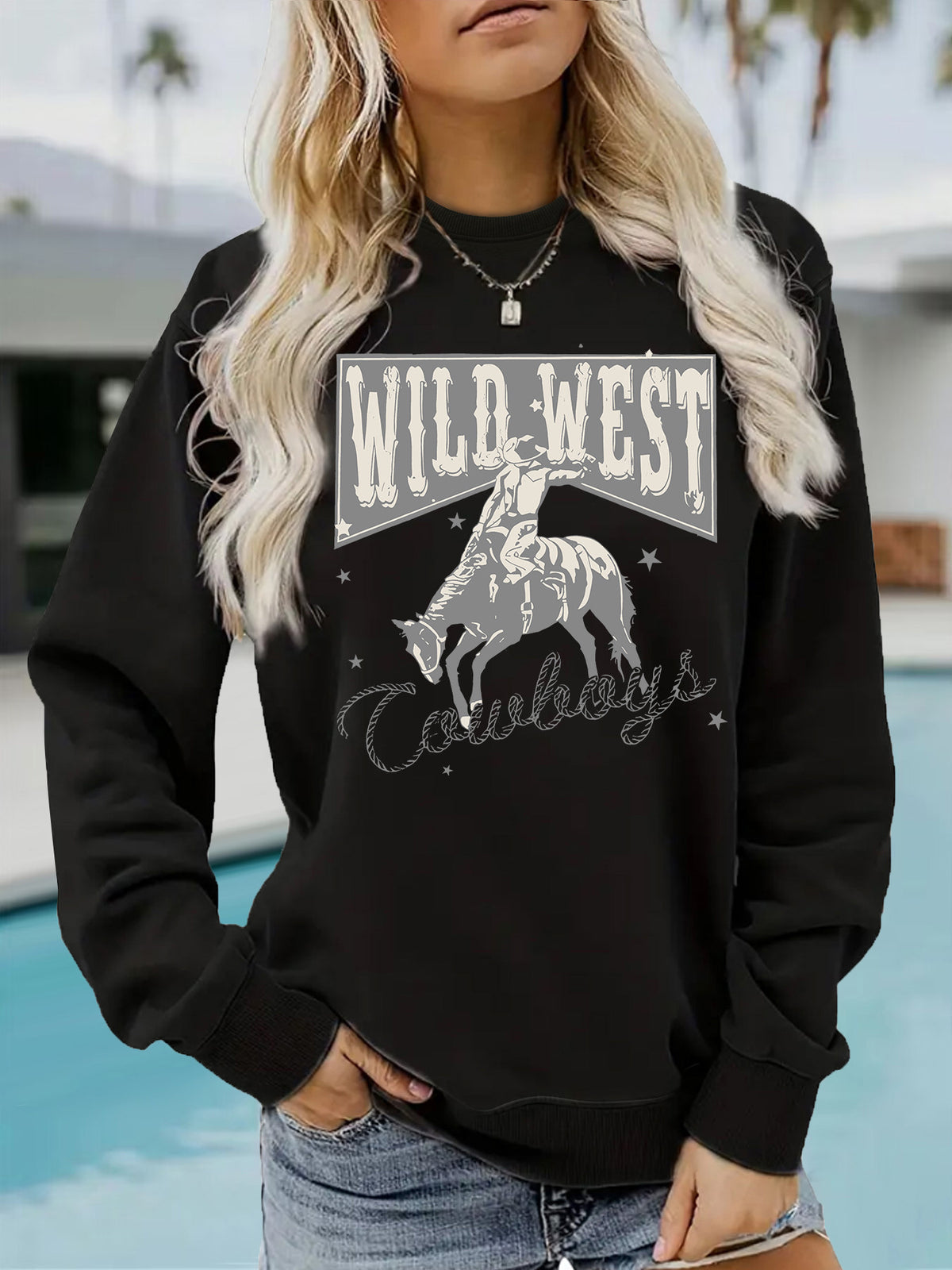 Cowboy pattern hoodie for women