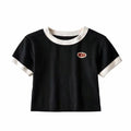 American Vintage Style Small Label Short Sleeve Womens Fashion New High Round Neck Leaky Umbilical T Shirt Spicy Girl Top