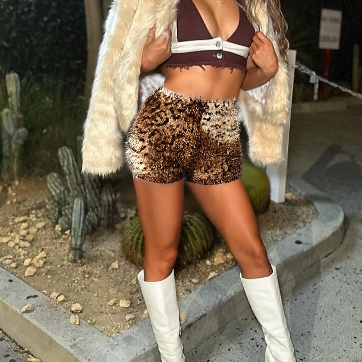 Women's Printed Fringed Leopard Print Shorts