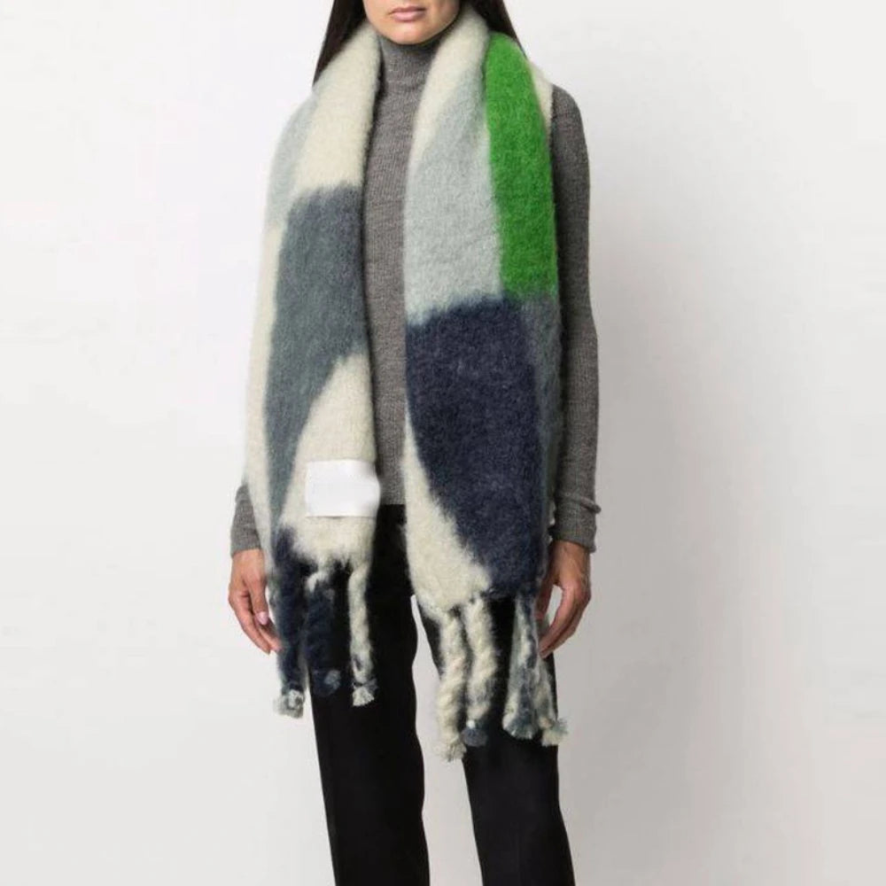 Scarf Women Men Winter Blanket Shawl Wraps Warm Mohair Scarves Geometry Print Cashmere