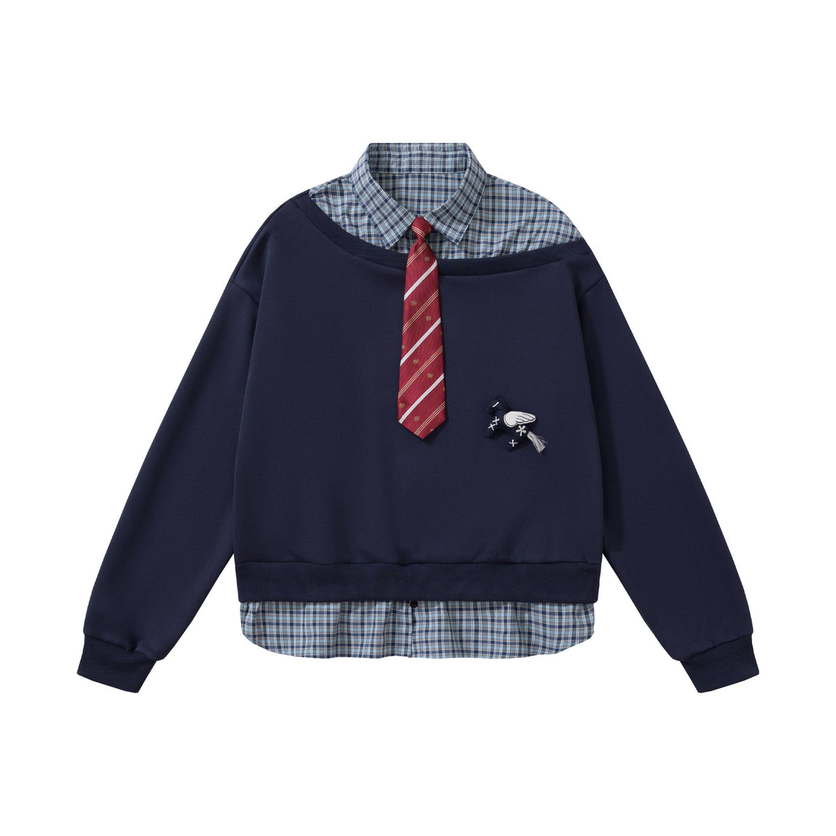 Retro puppy embroidery fake two hoodies for women