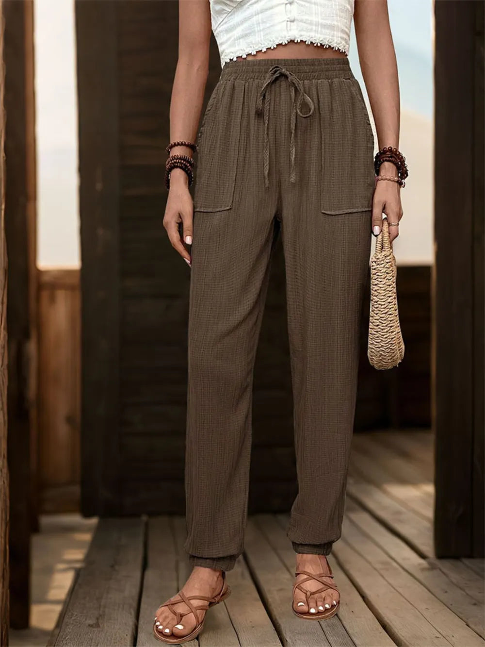 Perfee Textured High-Waist Joggers