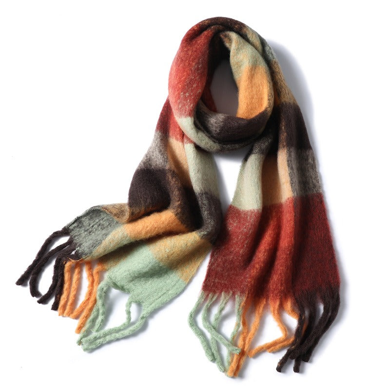 Autumn and winter scarves made of imitation cashmere, thickened and warm striped plaid scarves, women's fashion tassels, long necklaces for men and women, couples