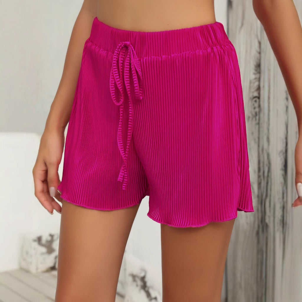 Short décontracté femme à taille élastique et ourlet à volants