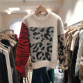 Women Sweaters New Sweater Patchwork Mohair Female Sweater Leopard Print O-Neck Pullovers