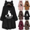 Womail Hoodie Sweatshirt Women's Winter Fleece Cat Ear Long Pocket Loose Casual Hooded Feminine Oversize Sweatshirt Plus Size