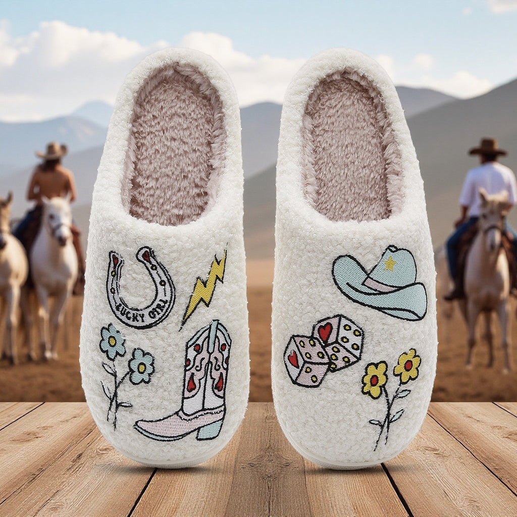 Western denim cotton slippers for women fuzzy slippers