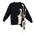 Women Sweater Bow Bandages Asymmetry Pullover Sweaters Irregular Hollow Out Black Knitting Tops Women