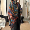 Ethnic wind stripe contrast color tassel shawl woman winter scarves other scarves shawls summer scarf