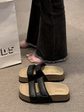 Thick Soled Retro One Line Slippers for Women's New Summer Outerwear Flat Bottomed Comfortable Slippers