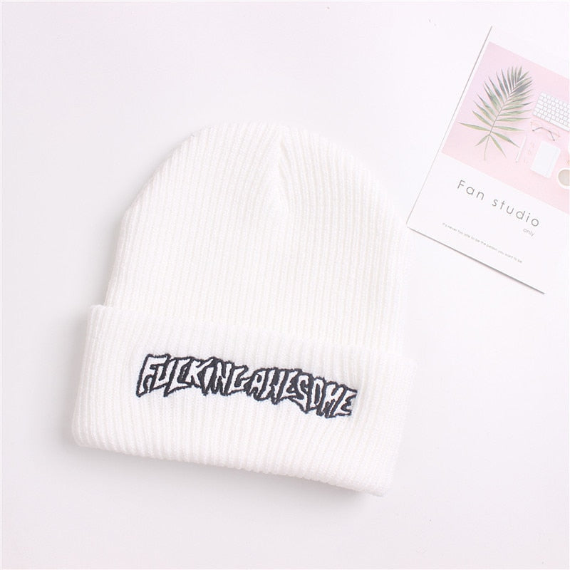 Hat Men Women FUC Awesome Embroidery Winter Beanies Knit Turban Skullies Streetwear Hip Hop Bone Korean Beanie Winter Hat