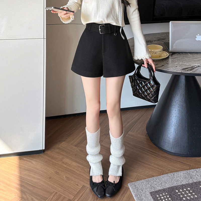 Casual High-Waisted Woolen Shorts for Women