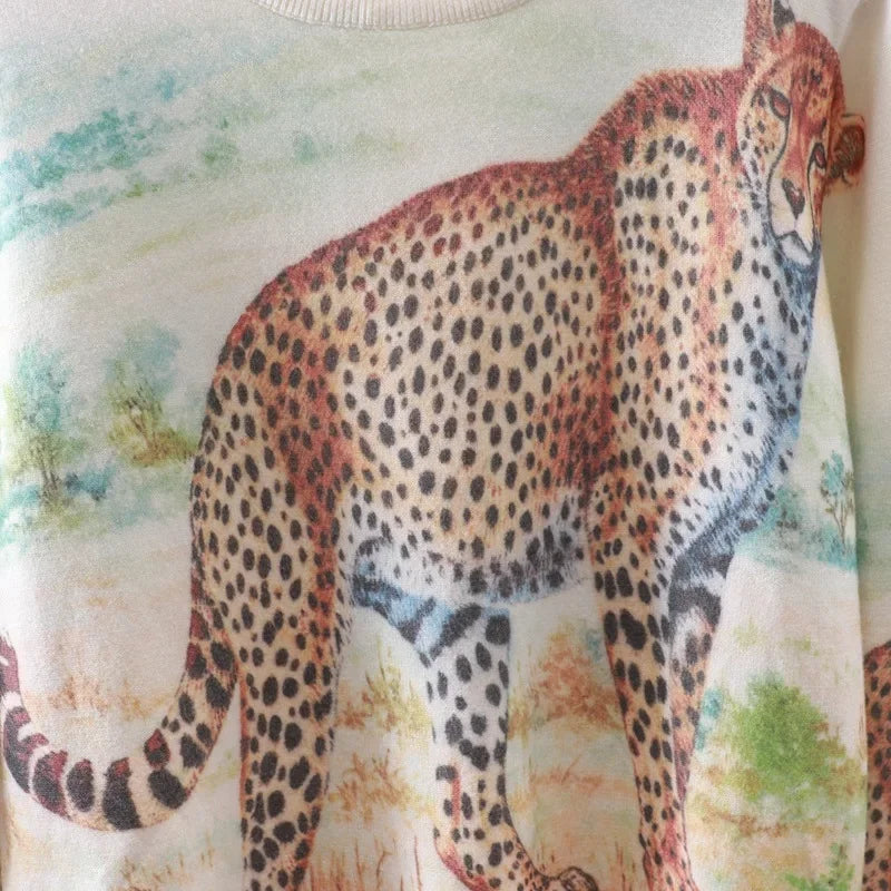 Sweaters Women Luxury Brand Jumper Knitted Sweaters Pullovers Long Sleeve Tops Animal Leopard Print Jersey Y2k Women Clothing