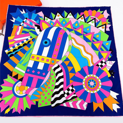 90cm New Versatile Handmade Curled Colored Horse Head Women's Fashion Decoration Square Scarf Shawl in Stock Scarves