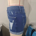 Elastic Hole Denim Shorts for Women, Casual High Waist Denim Shorts