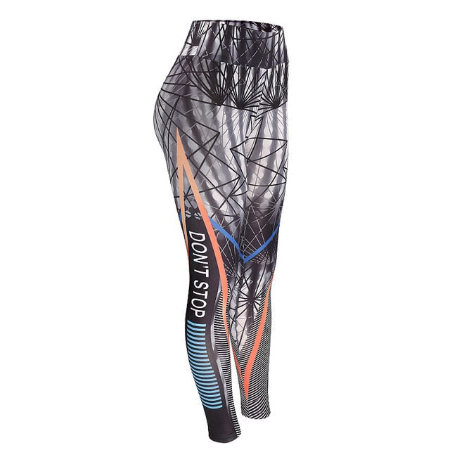 Don't Stop Letter Print Fitness Women Leggings 3D Printed Slim Jeggings High Waist Sporting Leggings Elastic Skinny Long Pants