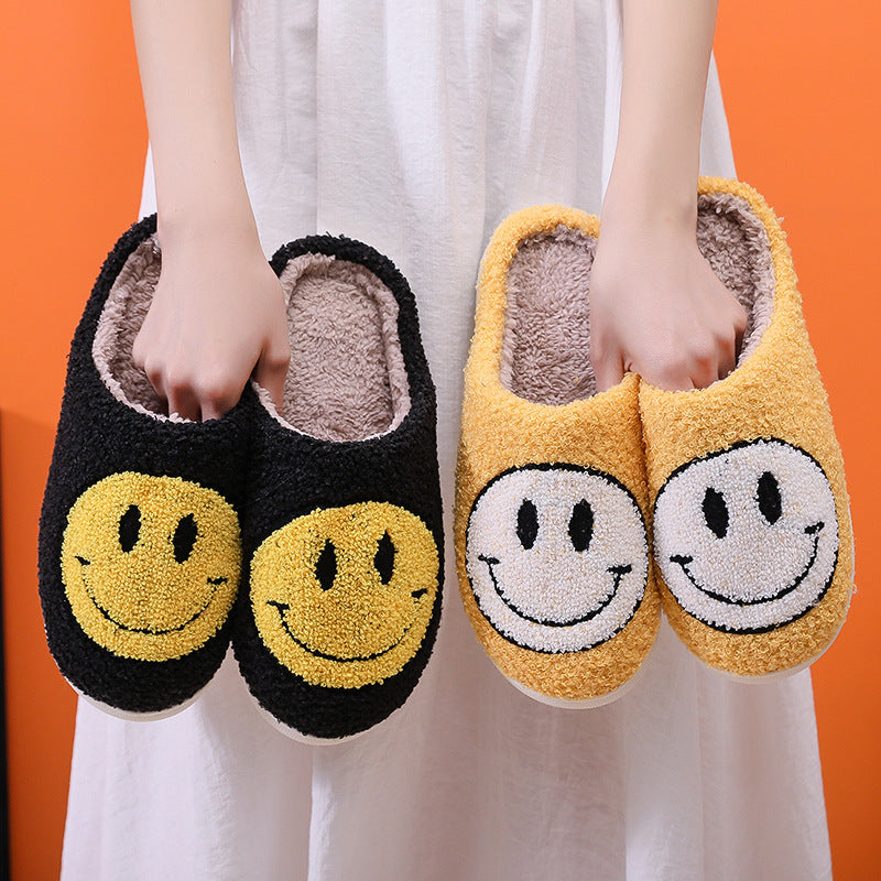 Smiling Face Cotton Slippers For Men And Women, Lovers' Cotton Slippers, Cute Thick-Soled Cartoon Anti-Skid Home Slippers