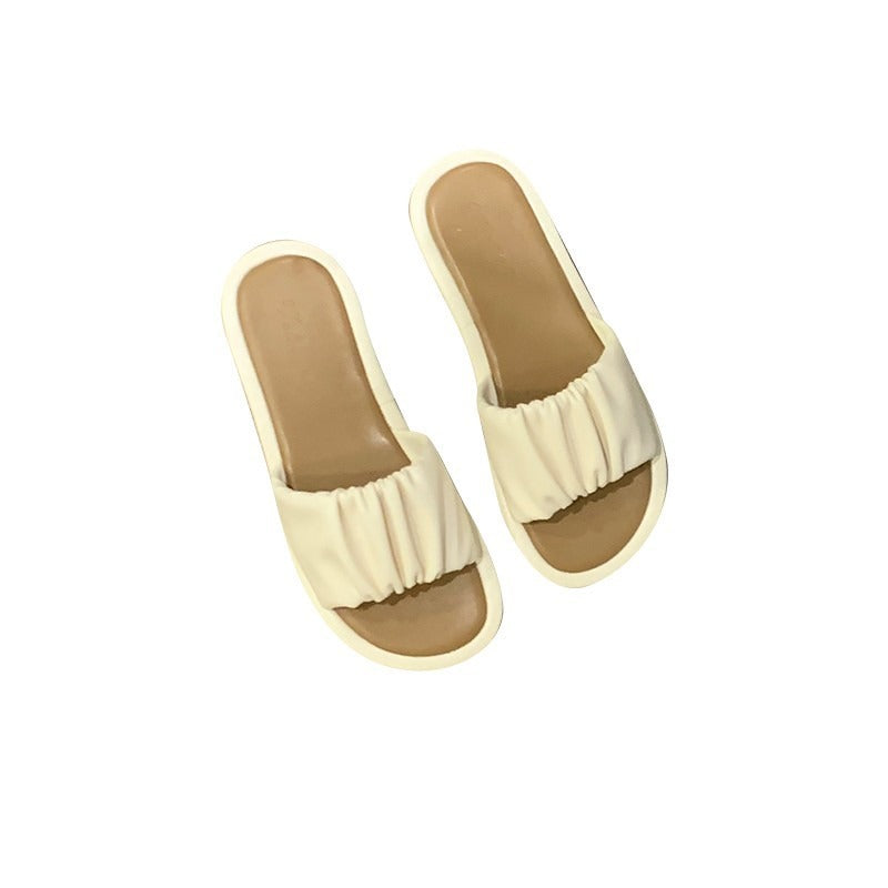 Slippers Women's Summer New Network Red Candy Personalized Pleated Flat Bottom Versatile Outerwear Soft Sole Slippers