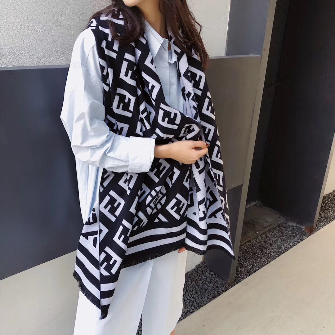Letters Print Twill Scarves Women Winter Thick Warm Wool Scarf