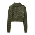 New Woman Long Sleeve Knitted Knitwears Pullover Backless Sweater Jumpers Top Faux Pearls Cropped Sweaters for Women