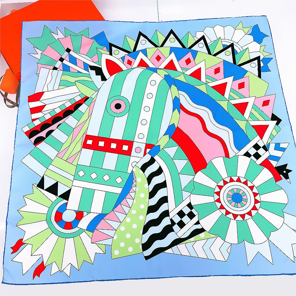 90cm New Versatile Handmade Curled Colored Horse Head Women's Fashion Decoration Square Scarf Shawl in Stock Scarves