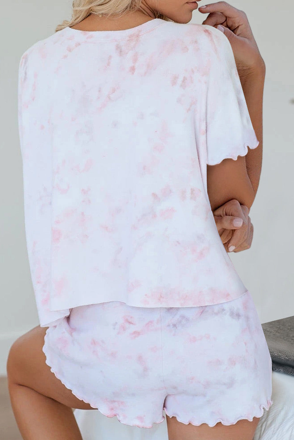 Pink Tie Dye Short Sleeve Shorts Lounge Set