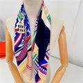 Saddle Print Twill Silk Scarf Women 90CM Square Scarves Wraps Shawl Handmade Curled Silk Head Scarf