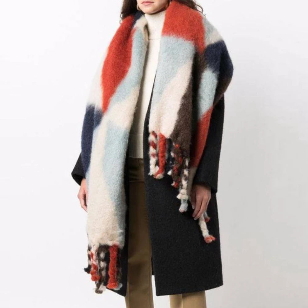 Scarf Women Men Winter Blanket Shawl Wraps Warm Mohair Scarves Geometry Print Cashmere