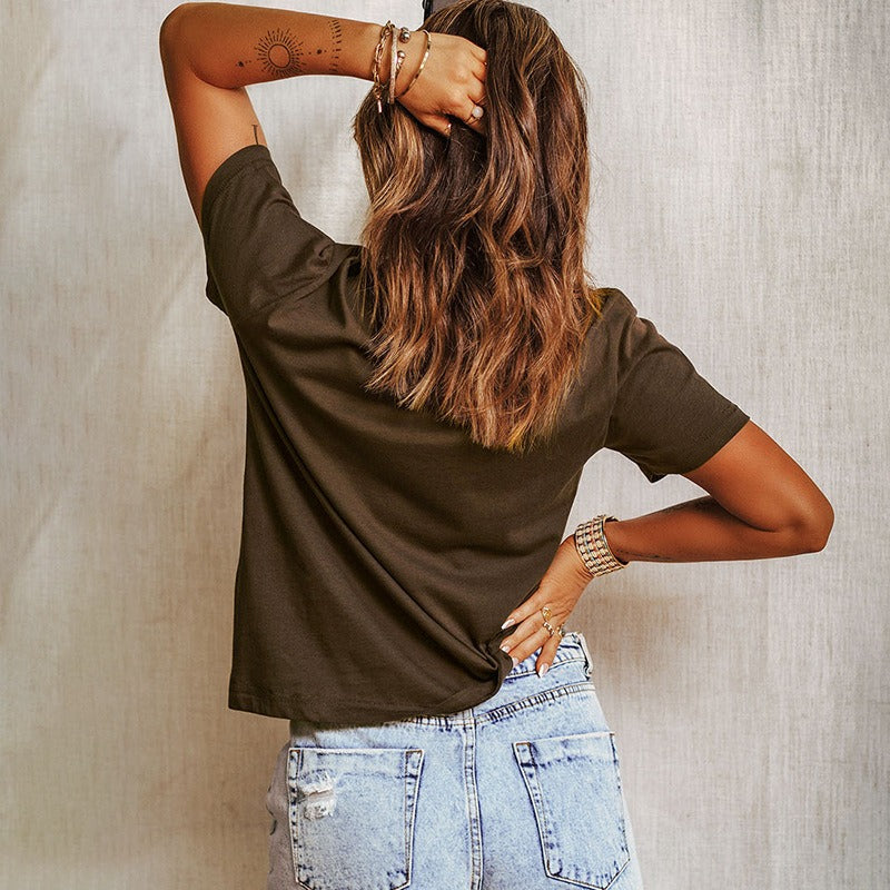 Summer Western Style Simple Top Women's Cotton Short Sleeve Loose Printed Round Neck Women's T-Shirt