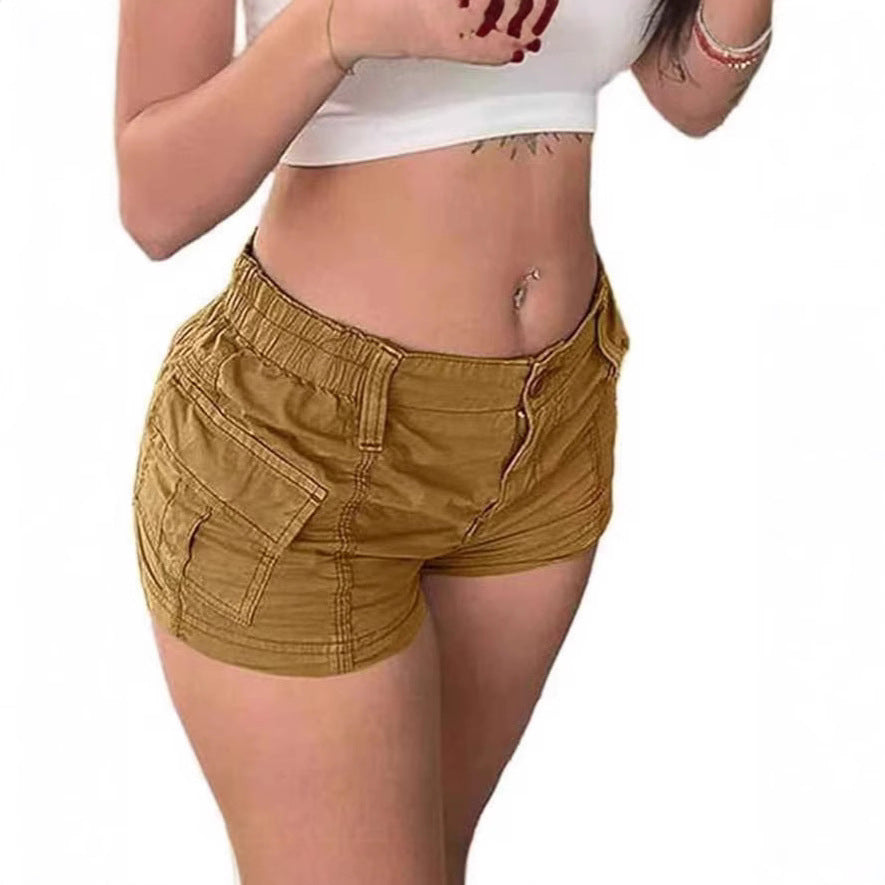 Solid color workwear denim shorts