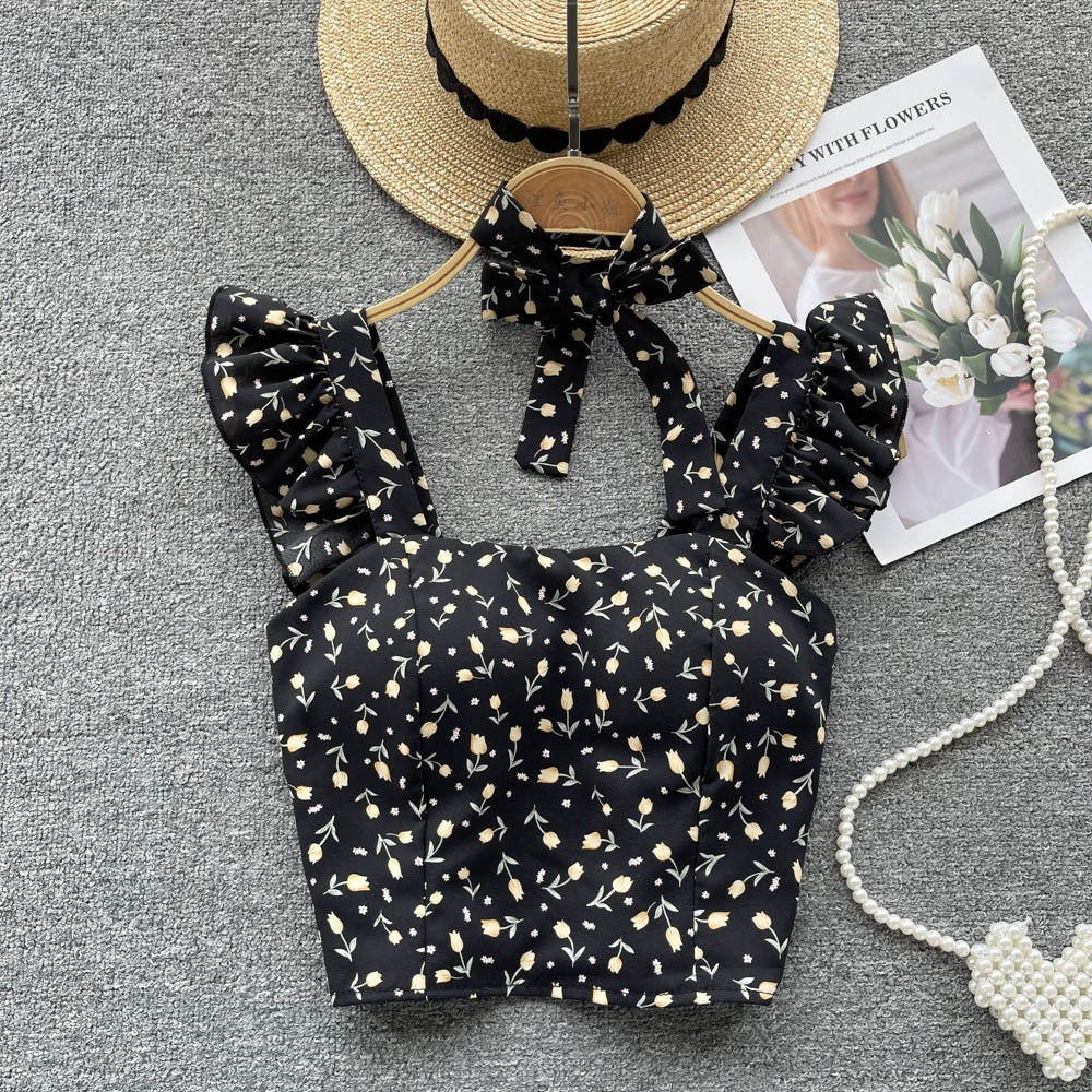Summer Fresh Slim Fit Short Versatile Holiday Style Strap Top for Womens Unique Sexy Spicy Girls Small Shirt with Chest Pads