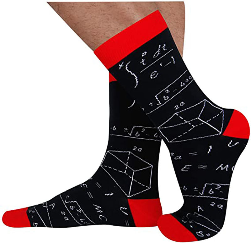 Colorful Mathematical Formula Problem Solving Printed Men's Cotton Socks