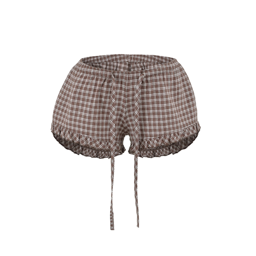 Loose checkered wide leg shorts for women