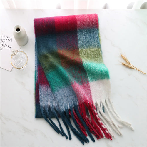 Autumn and winter scarves made of imitation cashmere, thickened and warm striped plaid scarves, women's fashion tassels, long necklaces for men and women, couples
