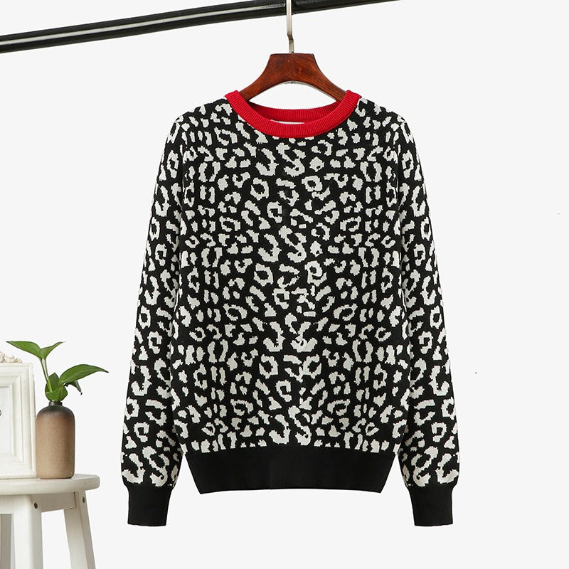 Women oversized sweaters female leopard jacquard fashion wool blends pullover