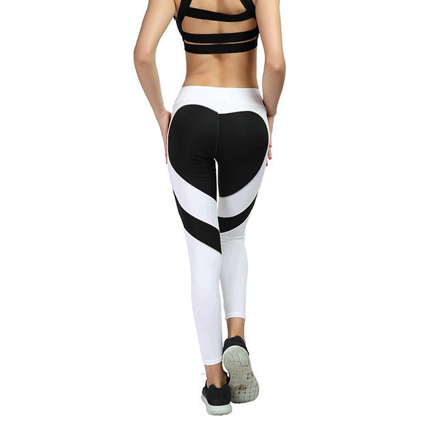 Women Yoga Leggings Love Heart-Shaped on Hip Patchwork Push UP Elastic High Waist Pants Fitness Running Gym Sports Leggings