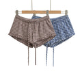 Loose checkered wide leg shorts for women