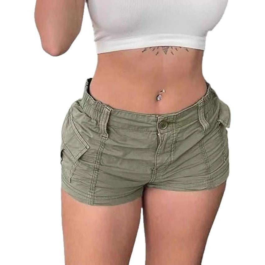 Solid color workwear denim shorts