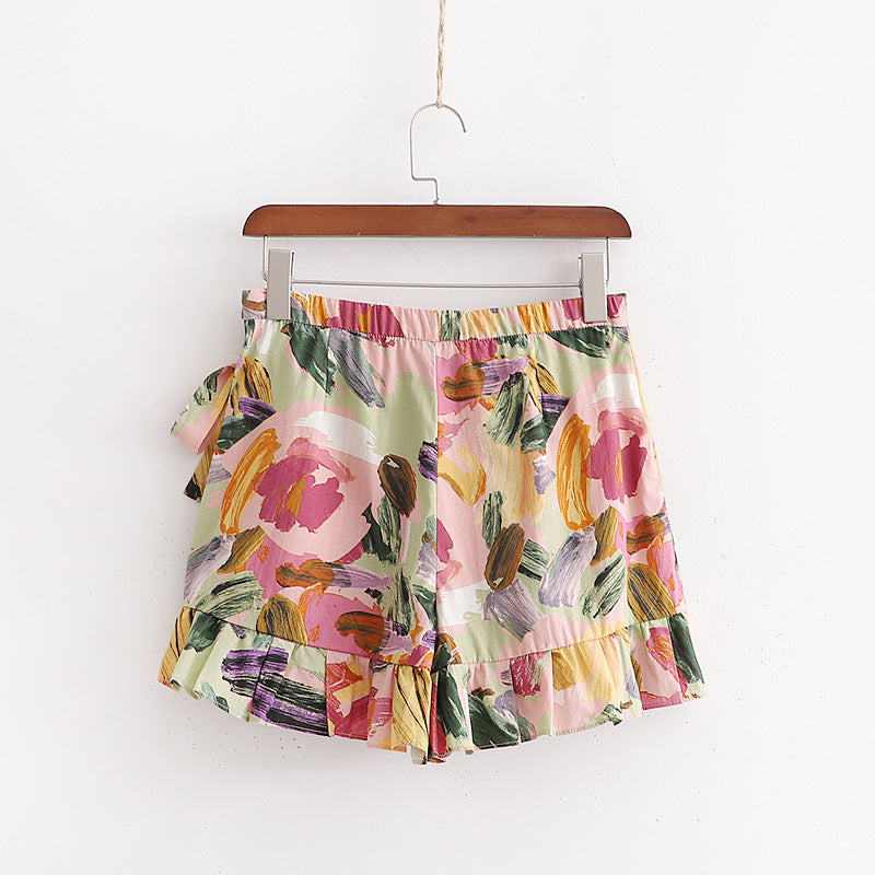 Chic Printed Shorts Dress with Bow Detail for Women