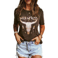 Summer Western Style Simple Top Women's Cotton Short Sleeve Loose Printed Round Neck Women's T-Shirt