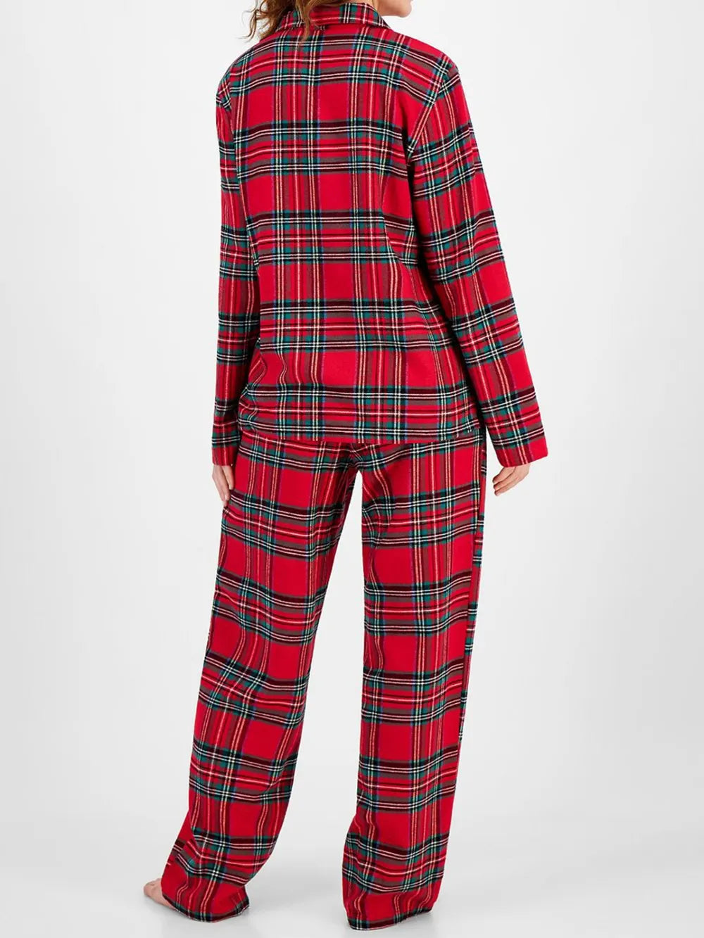 Plaid Collared Neck Button-Up Top and Pants Lounge Set
