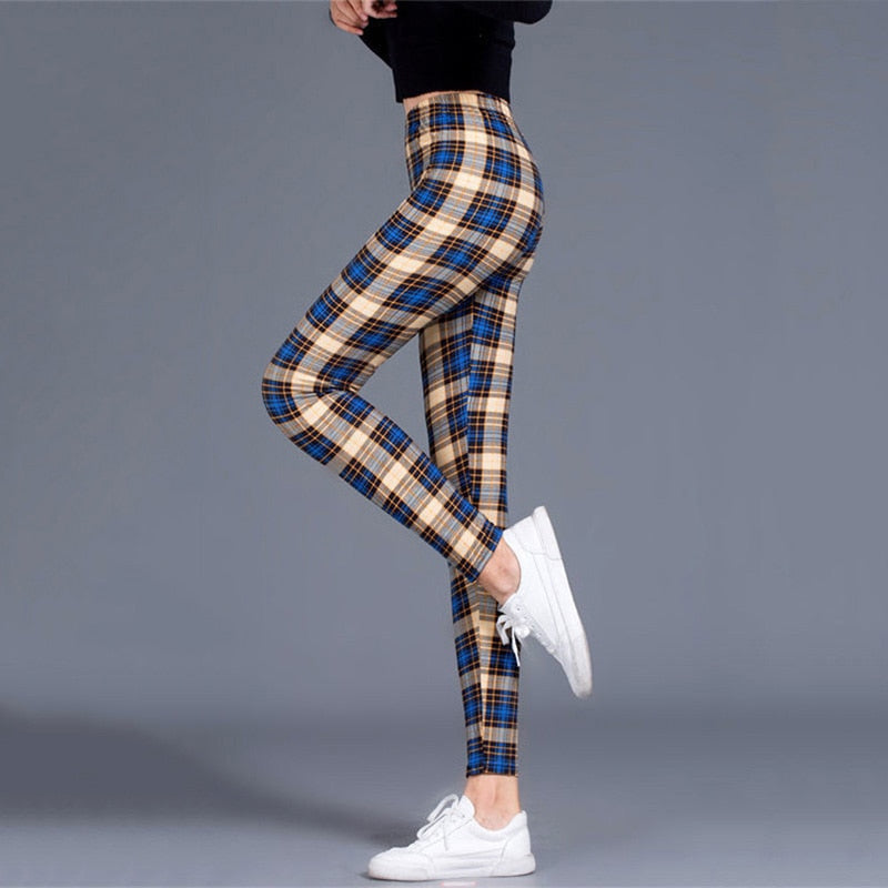 Plaid Leggings Women Sexy Pants Push Up Leggings Fashion Fitness Leggings Gym Sporting Plus Size High Waist Trousers