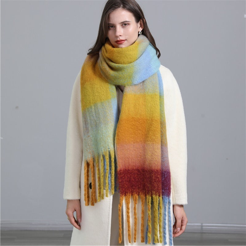 Autumn and winter scarves made of imitation cashmere, thickened and warm striped plaid scarves, women's fashion tassels, long necklaces for men and women, couples
