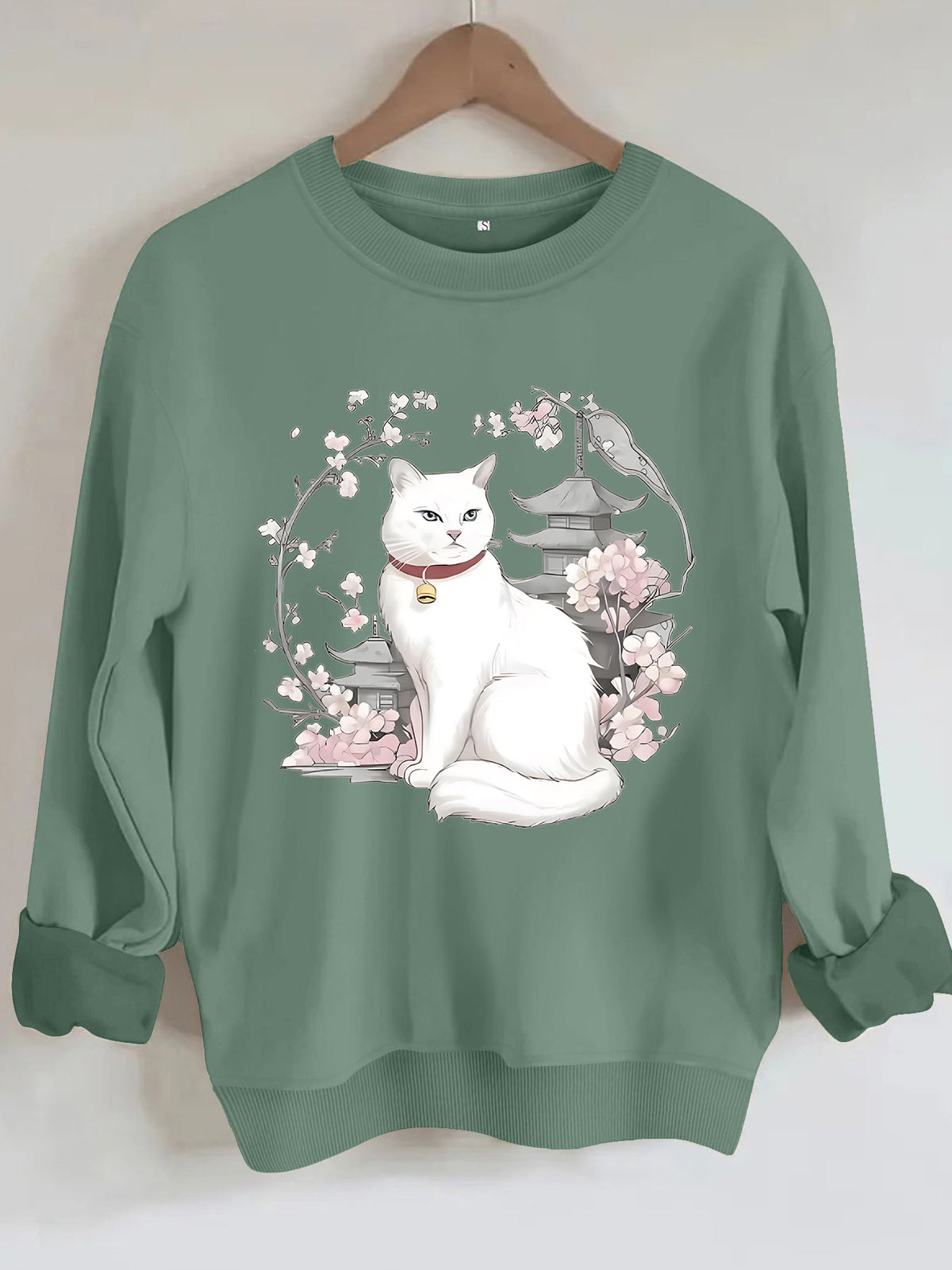 Sakura and Cat Printed Hoodie for Women