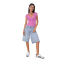 Loose and non elastic denim shorts for women