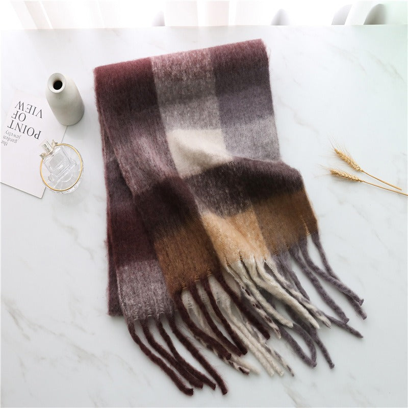Autumn and winter scarves made of imitation cashmere, thickened and warm striped plaid scarves, women's fashion tassels, long necklaces for men and women, couples